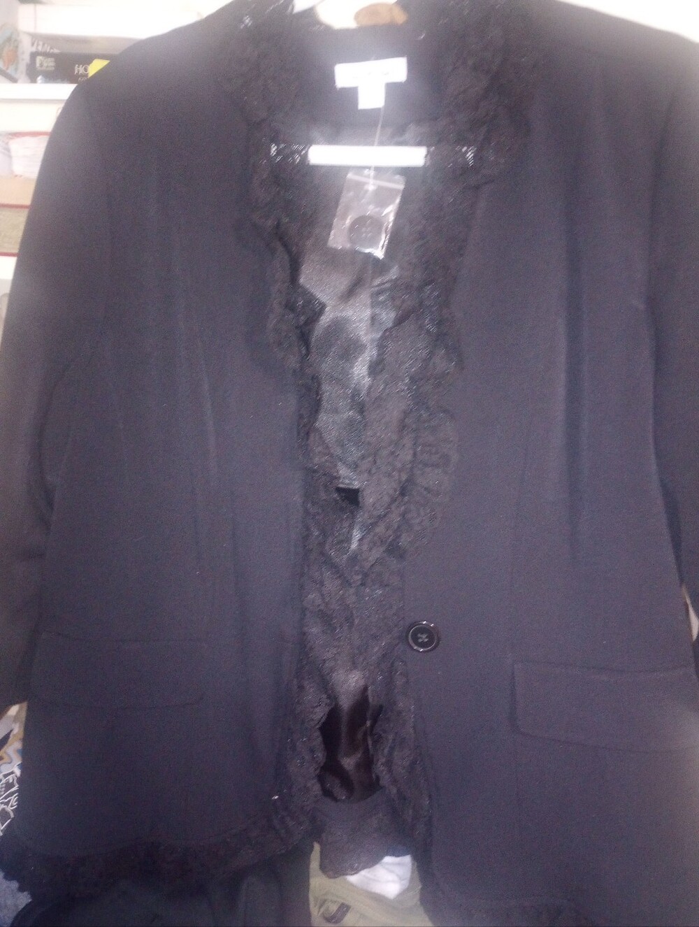 Joan Rivers Black Lace-Trim Blazer Jacket